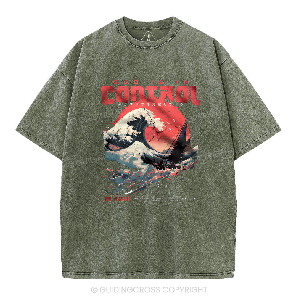 God Is In Control Christian Washed T-Shirt