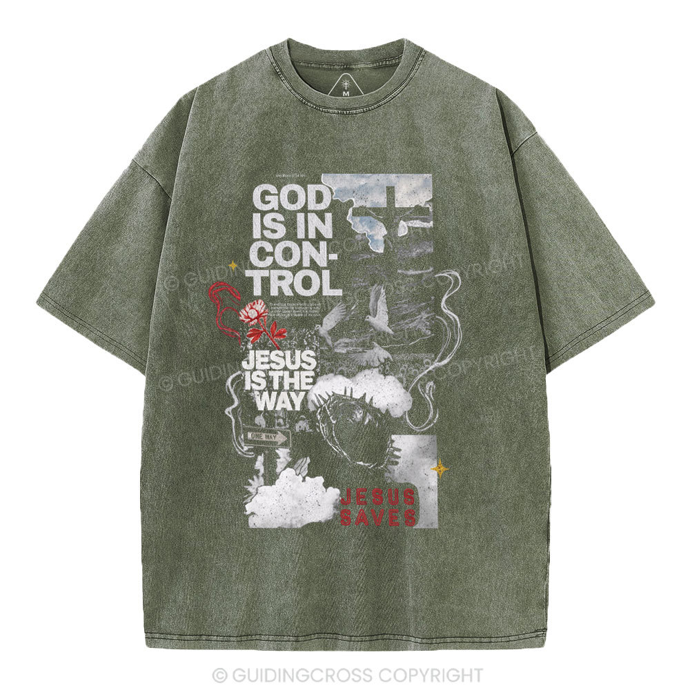God Is In Control Christian Washed T-Shirt
