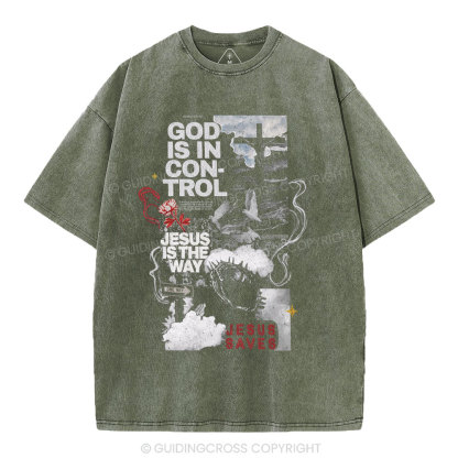 God Is In Control Christian Washed T-Shirt
