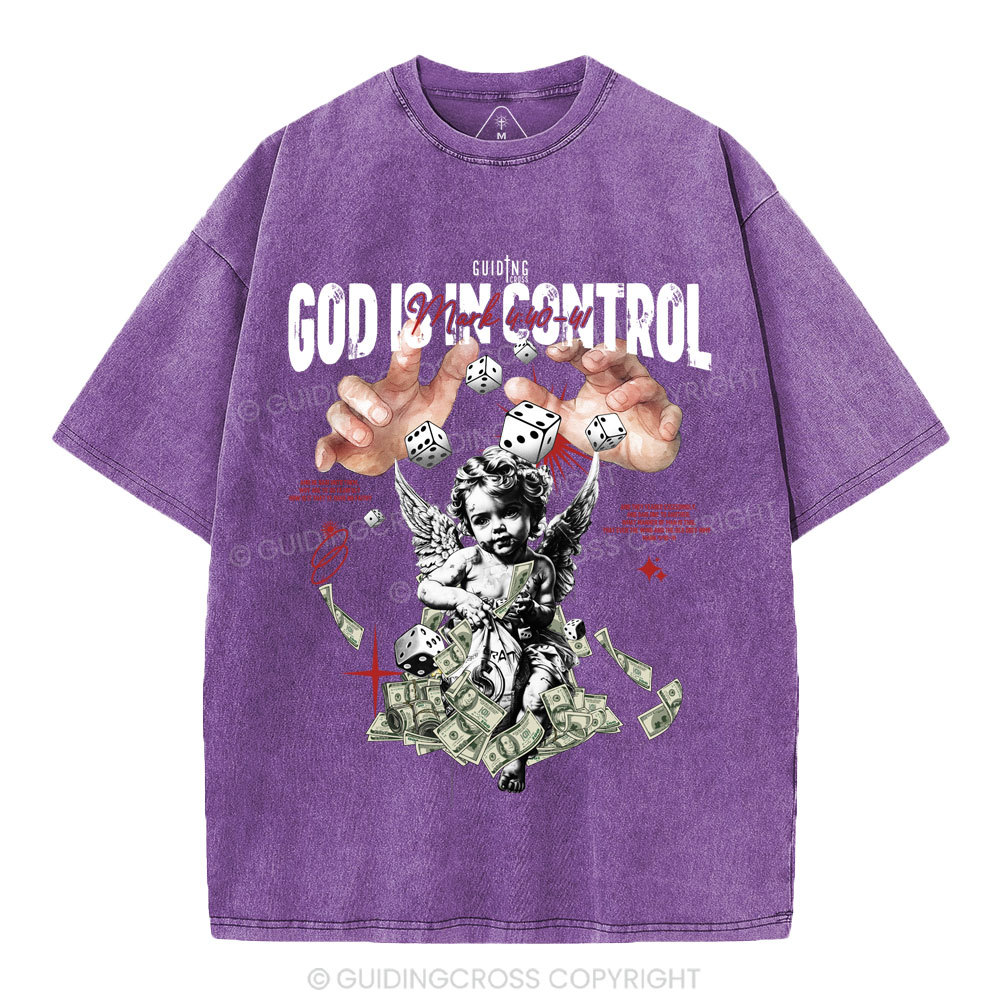 God Is In Control Christian Washed T-Shirt