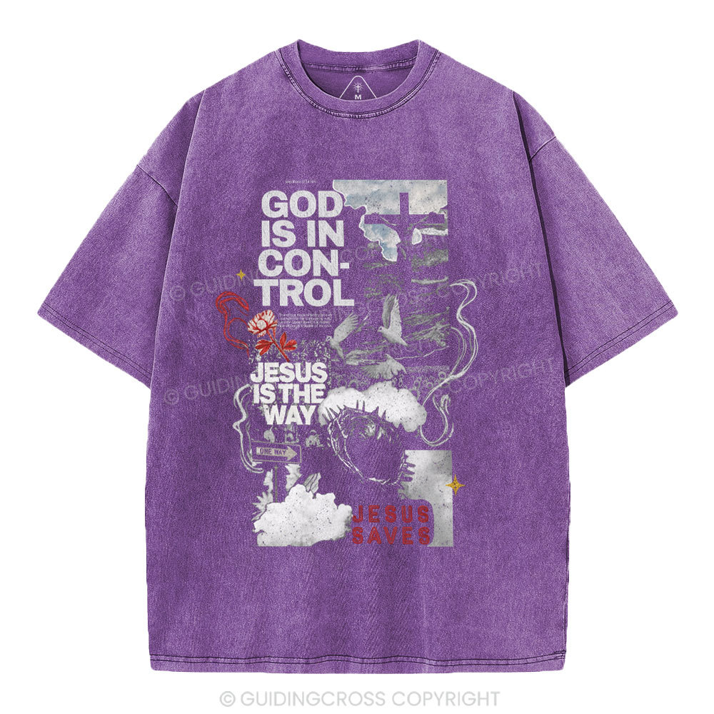 God Is In Control Christian Washed T-Shirt