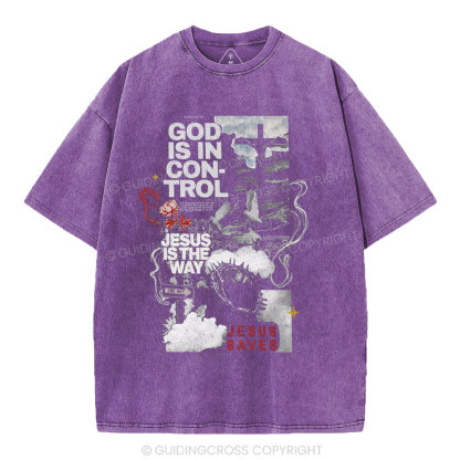 God Is In Control Christian Washed T-Shirt