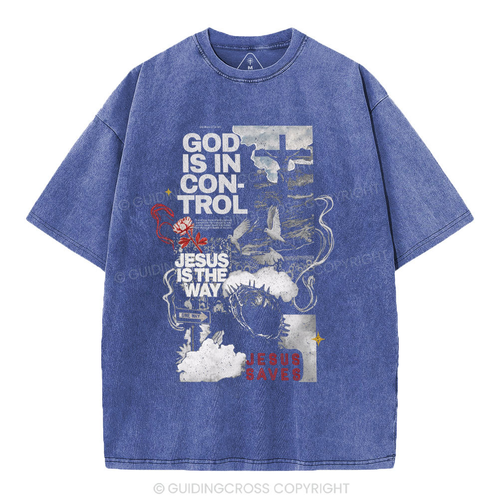 God Is In Control Christian Washed T-Shirt