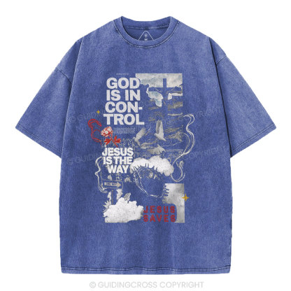 God Is In Control Christian Washed T-Shirt