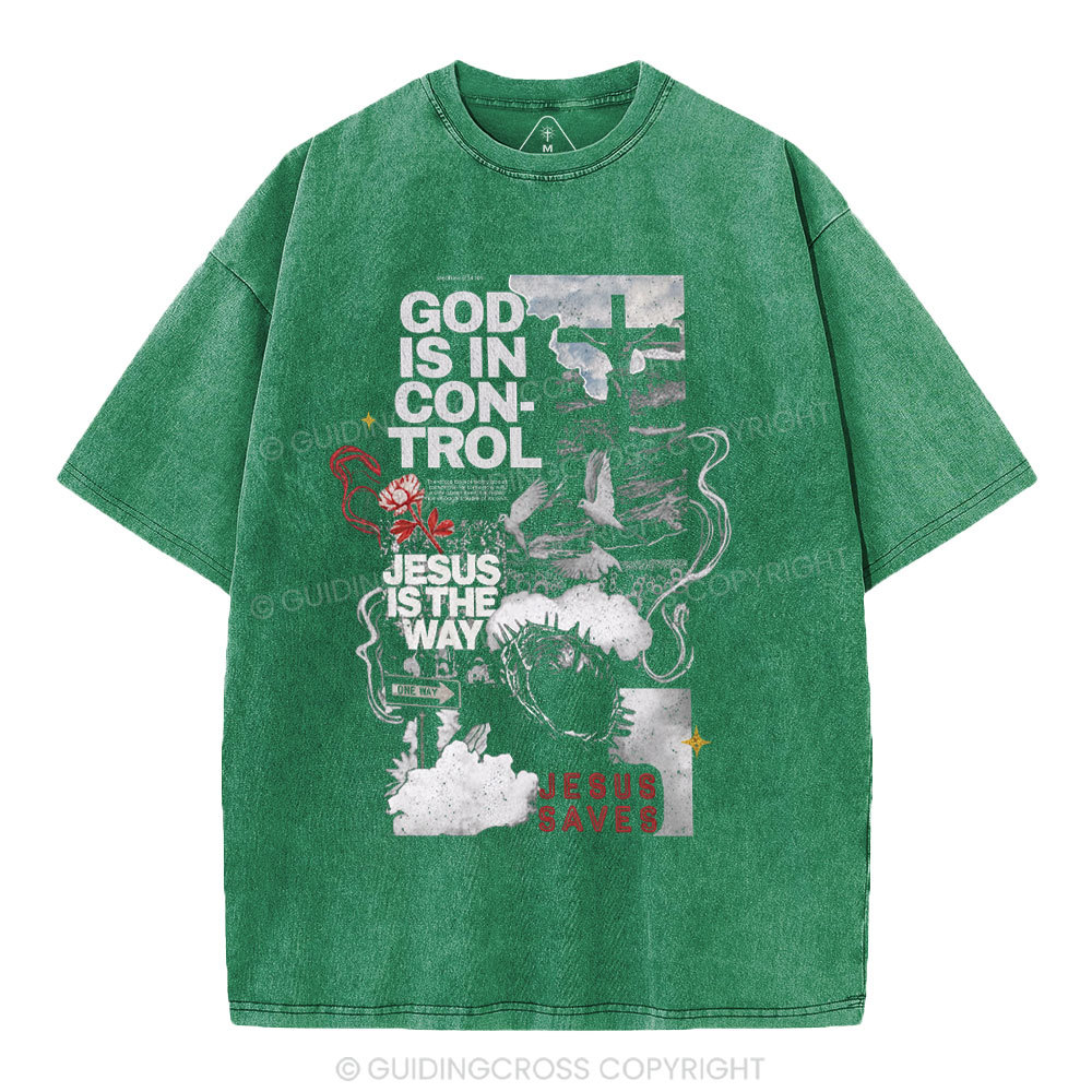 God Is In Control Christian Washed T-Shirt