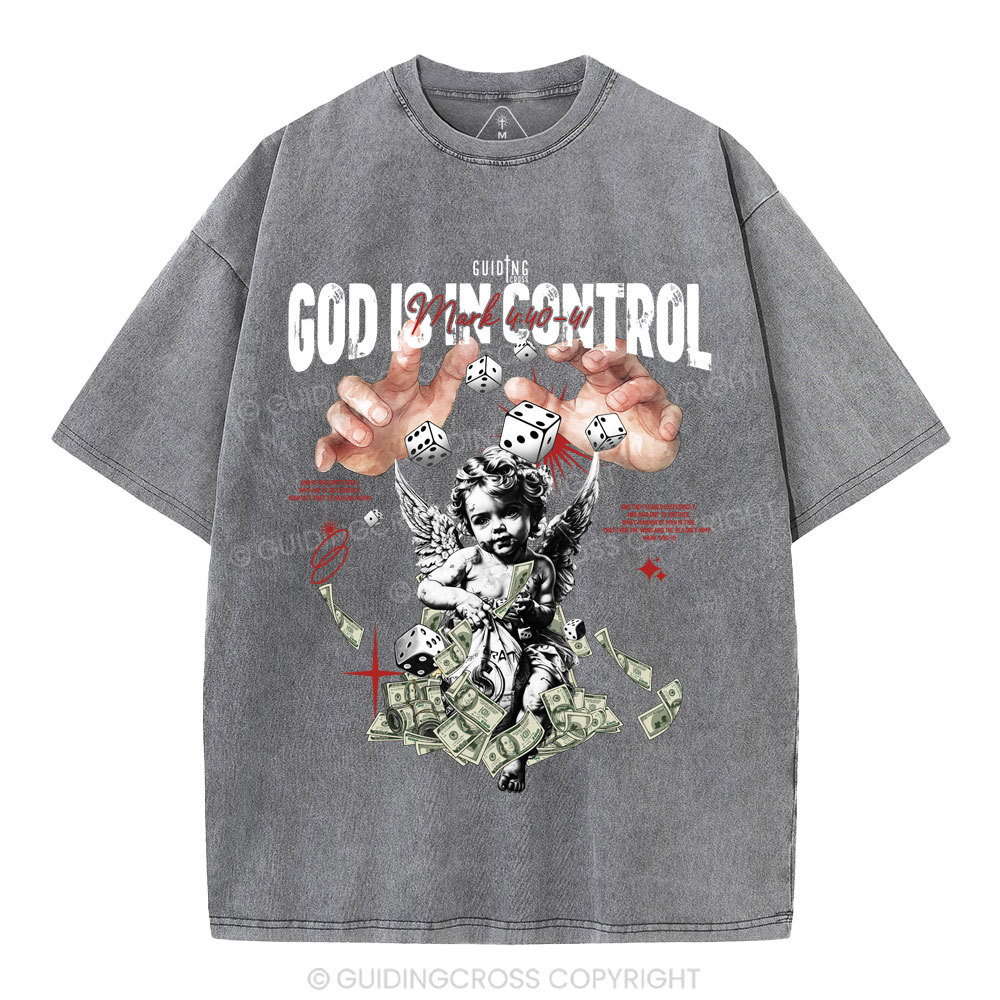 God Is In Control Christian Washed T-Shirt