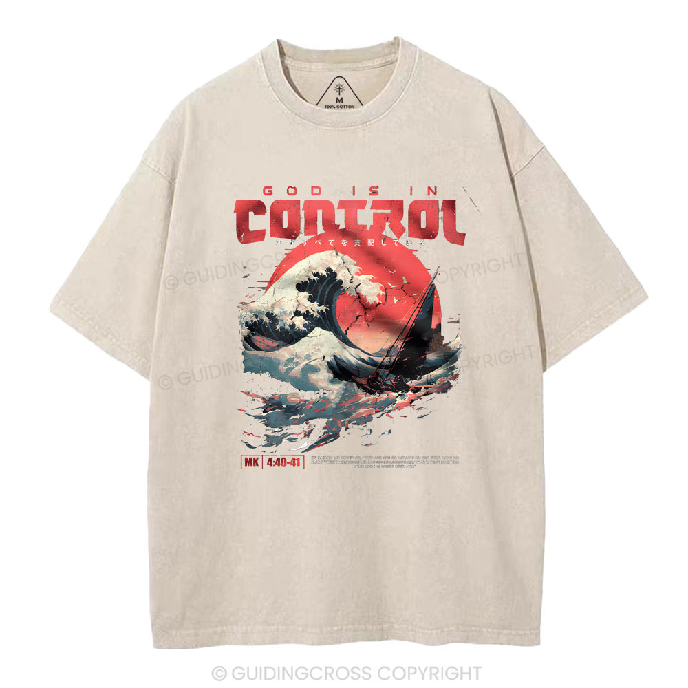 God Is In Control Christian Washed T-Shirt