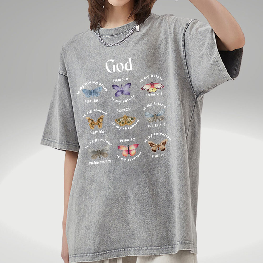 God Is My Hiding Place Christian Washed T-Shirt