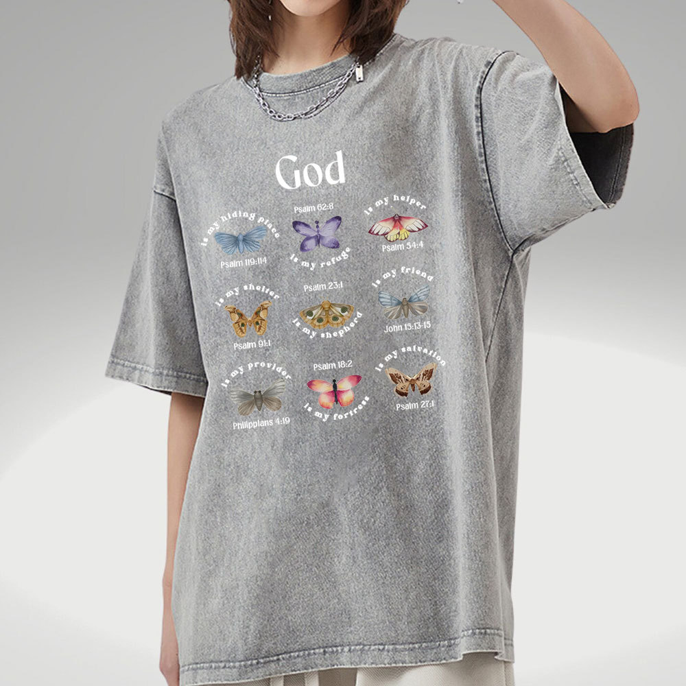 God Is My Hiding Place Christian Washed T-Shirt