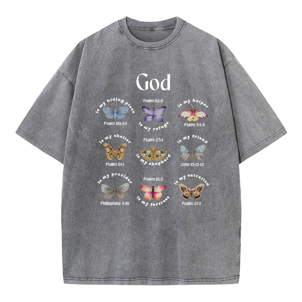 God Is My Hiding Place Christian Washed T-Shirt