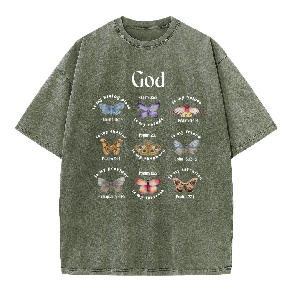 God Is My Hiding Place Christian Washed T-Shirt