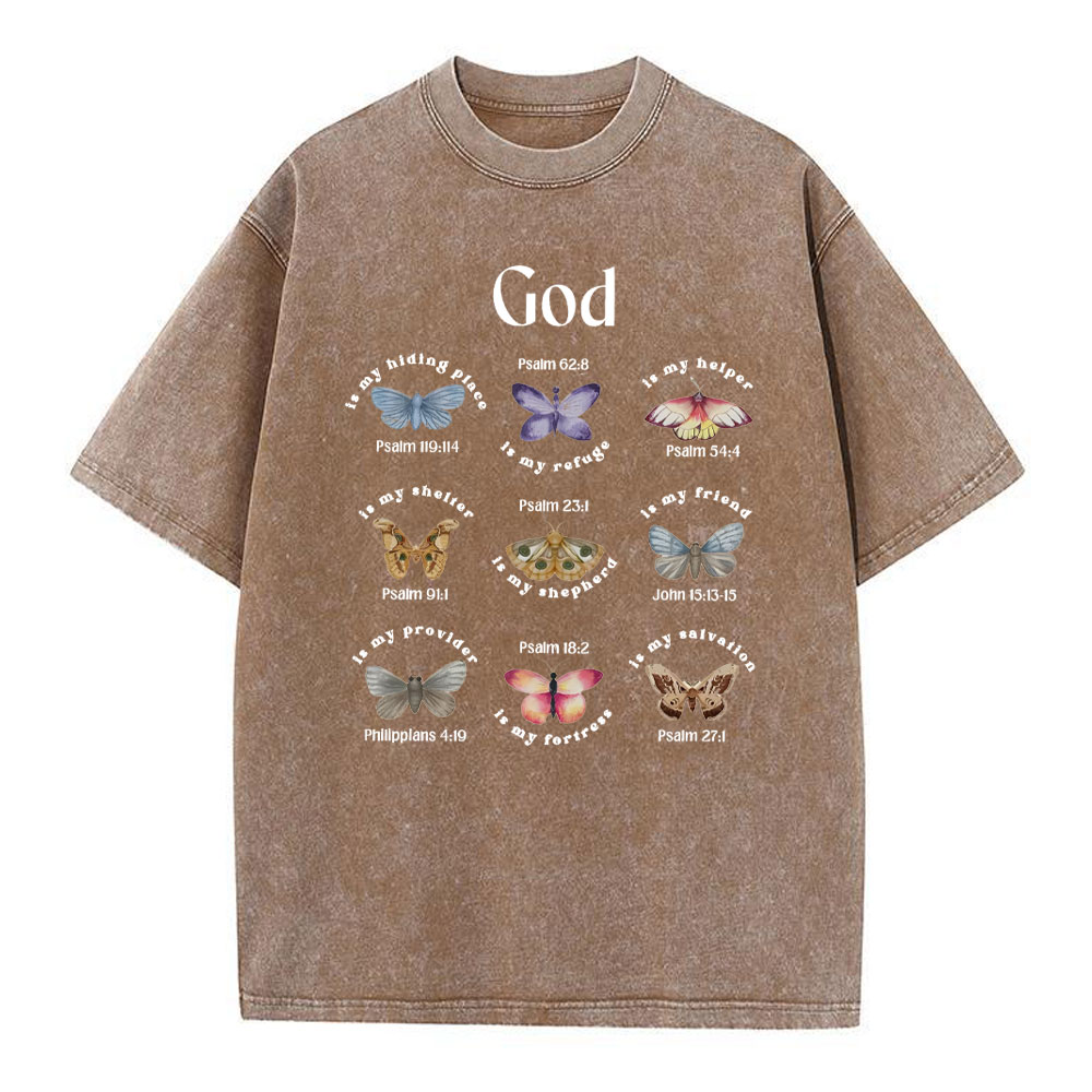 God Is My Hiding Place Christian Washed T-Shirt