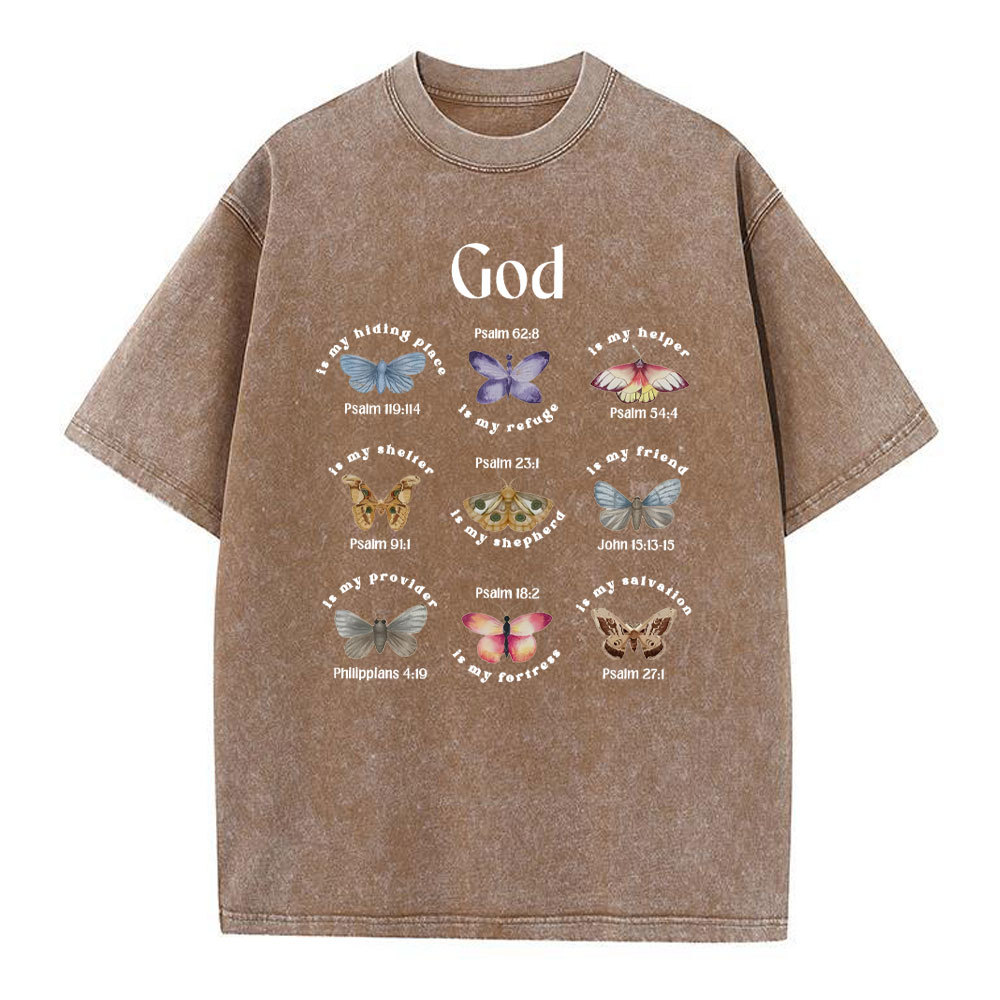 God Is My Hiding Place Christian Washed T-Shirt