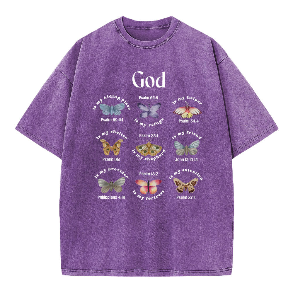 God Is My Hiding Place Christian Washed T-Shirt