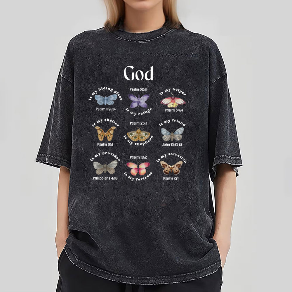 God Is My Hiding Place Christian Washed T-Shirt