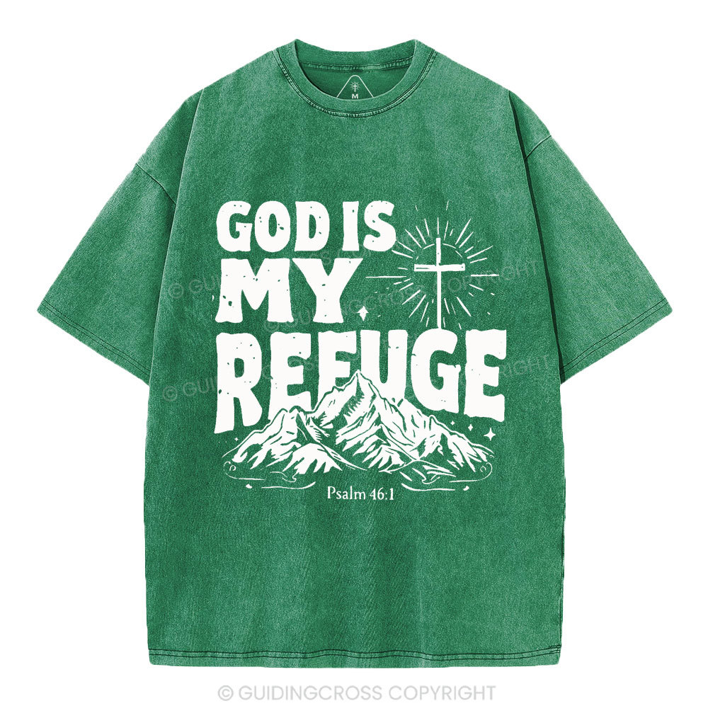 God Is My Refuge  Christian Washed T-Shirt
