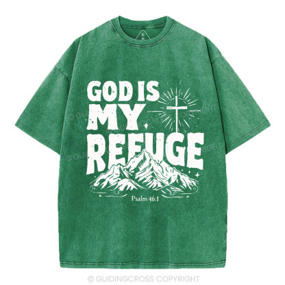 God Is My Refuge  Christian Washed T-Shirt