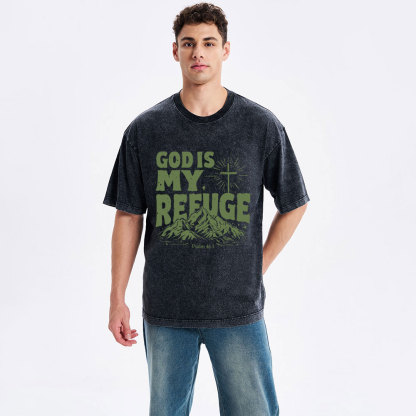 God Is My Refuge  Christian Washed T-Shirt