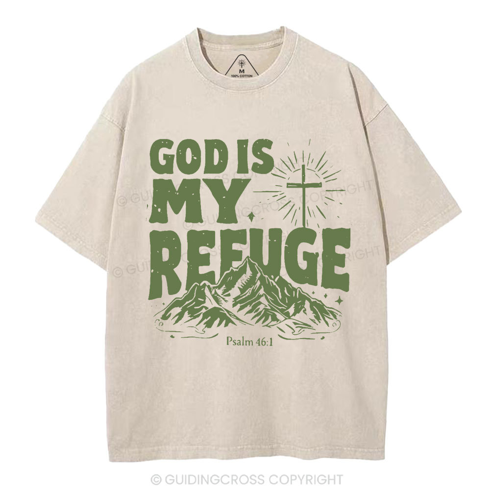 God Is My Refuge  Christian Washed T-Shirt