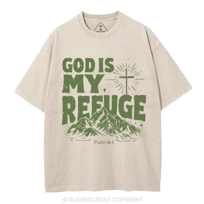 God Is My Refuge  Christian Washed T-Shirt