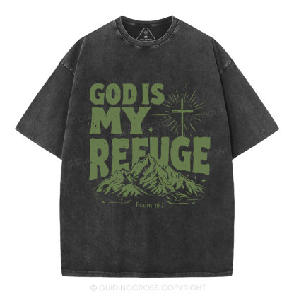 God Is My Refuge  Christian Washed T-Shirt