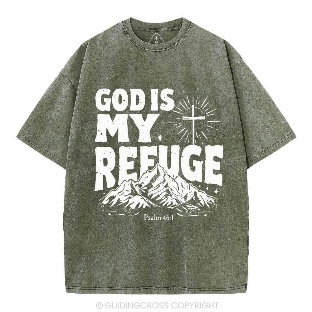 God Is My Refuge  Christian Washed T-Shirt