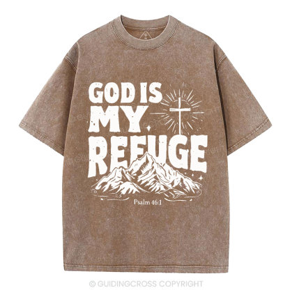 God Is My Refuge  Christian Washed T-Shirt