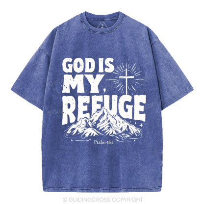 God Is My Refuge  Christian Washed T-Shirt