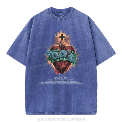 God Is Our Refuge And Strength Christian Washed T-Shirt