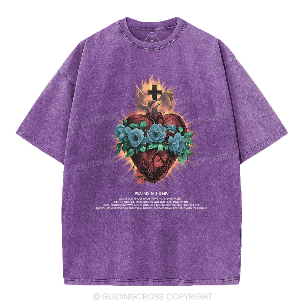 God Is Our Refuge And Strength Christian Washed T-Shirt