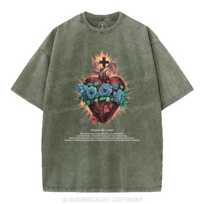 God Is Our Refuge And Strength Christian Washed T-Shirt