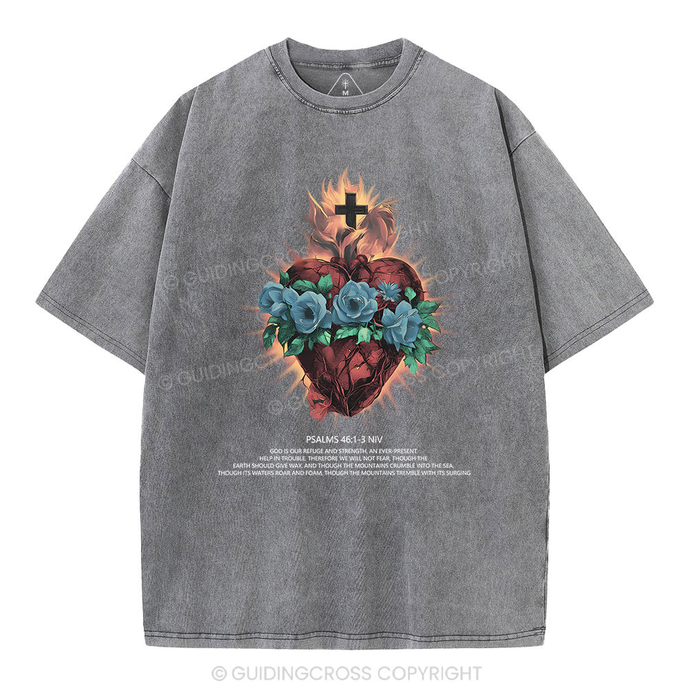 God Is Our Refuge And Strength Christian Washed T-Shirt