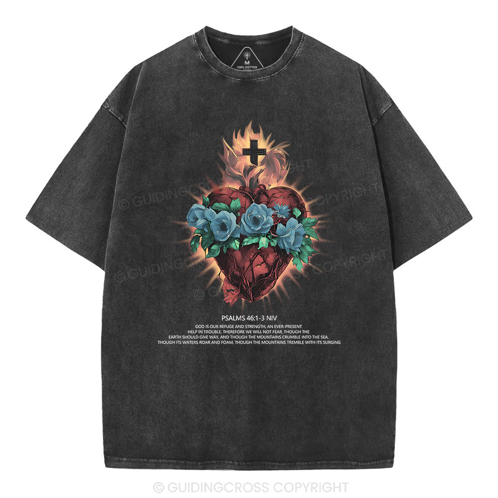 God Is Our Refuge And Strength Christian Washed T-Shirt