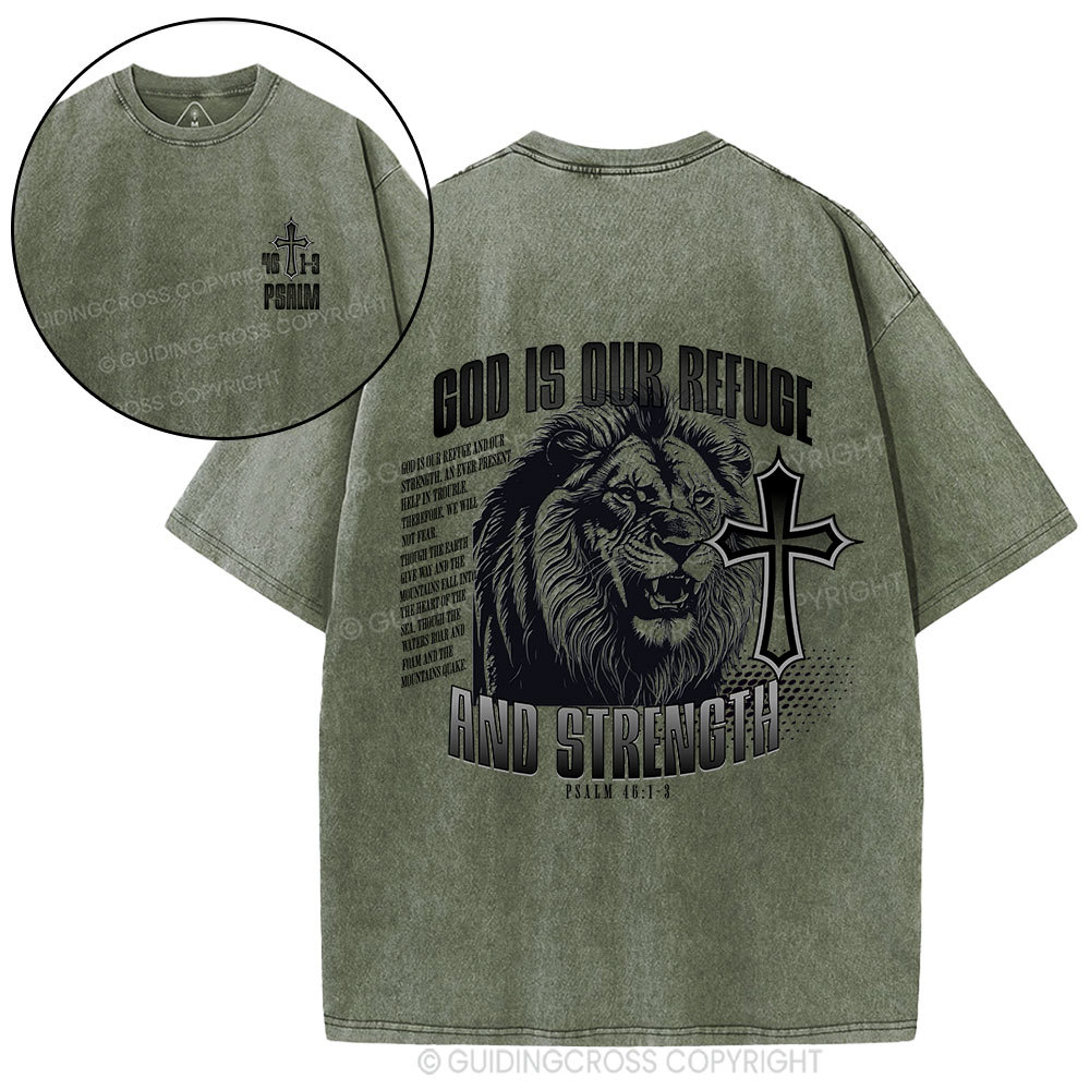 God Is Our Refuge Christian Washed T-Shirt