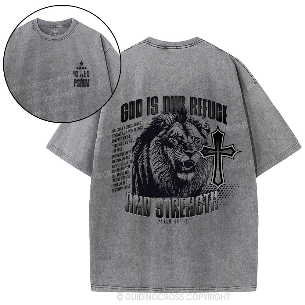 God Is Our Refuge Christian Washed T-Shirt