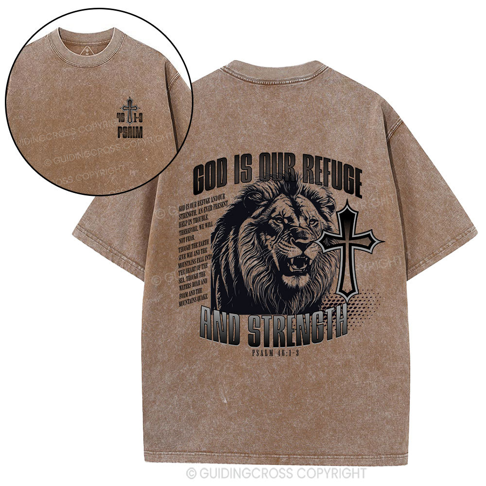 God Is Our Refuge Christian Washed T-Shirt