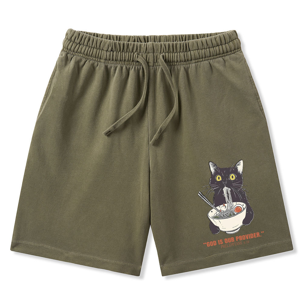 God Is Provider Christian Washed Shorts