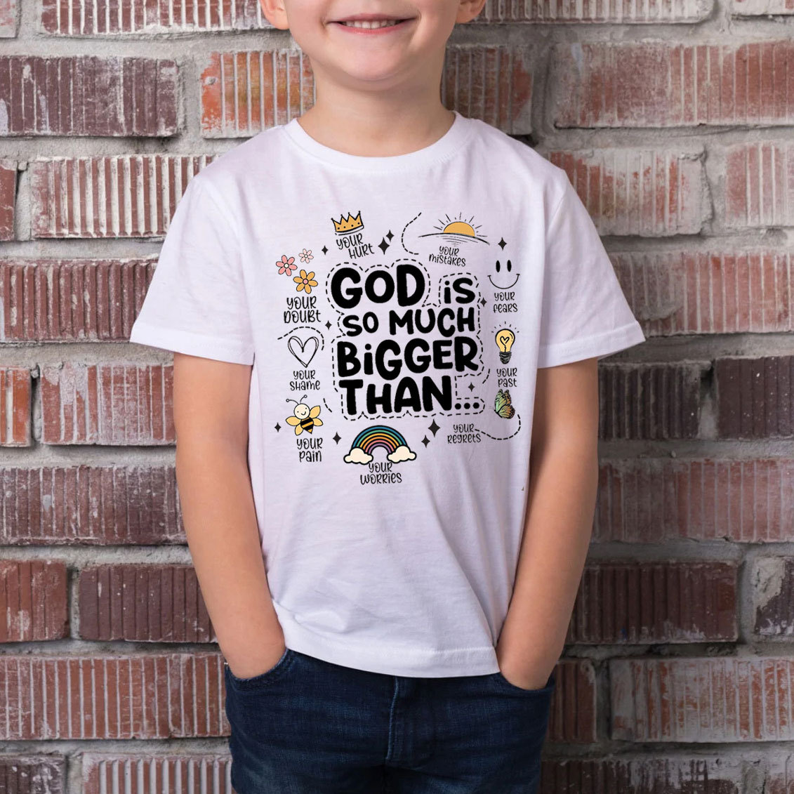 God Is So Much Bigger Than Your Pain Christian Kid T-Shirt