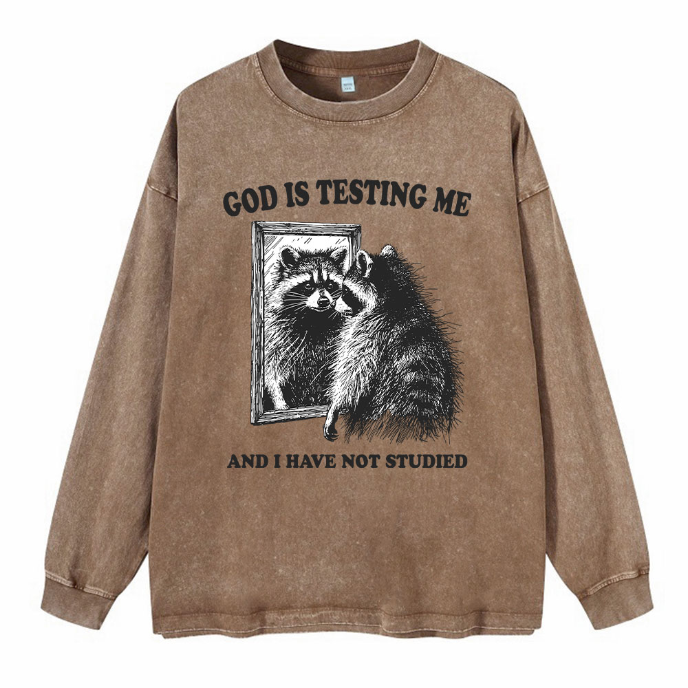 God Is Testing Me And I Have Not Studied Christian Washed Long Sleeve T-Shirt