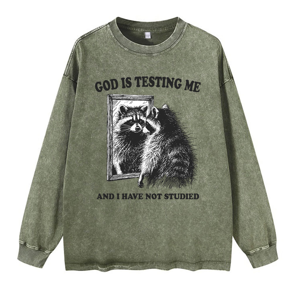 God Is Testing Me And I Have Not Studied Christian Washed Long Sleeve T-Shirt