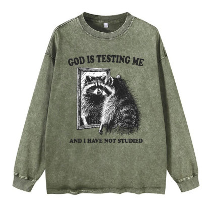 God Is Testing Me And I Have Not Studied Christian Washed Long Sleeve T-Shirt