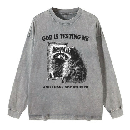 God Is Testing Me And I Have Not Studied Christian Washed Long Sleeve T-Shirt