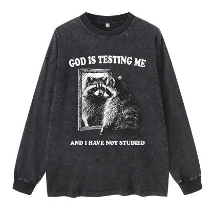 God Is Testing Me And I Have Not Studied Christian Washed Long Sleeve T-Shirt