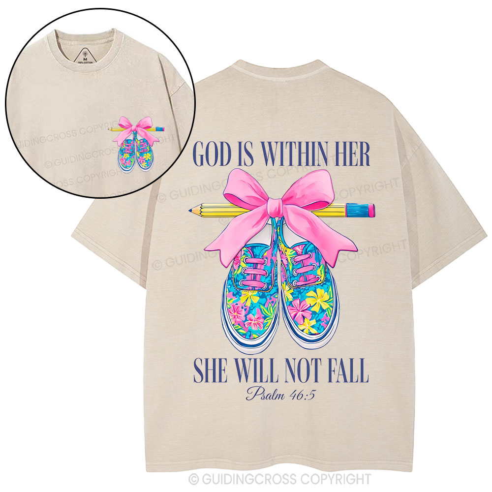 God Is With Her Christian Washed T-Shirt