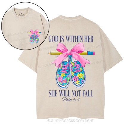 God Is With Her Christian Washed T-Shirt