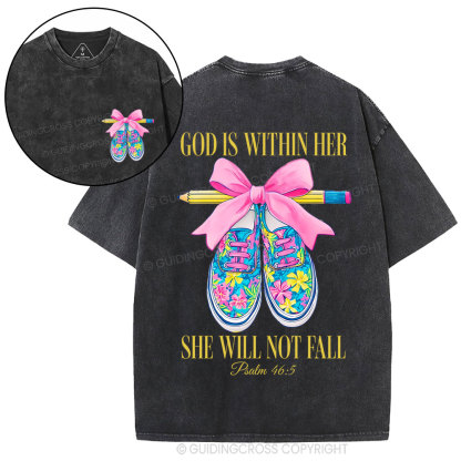 God Is With Her Christian Washed T-Shirt