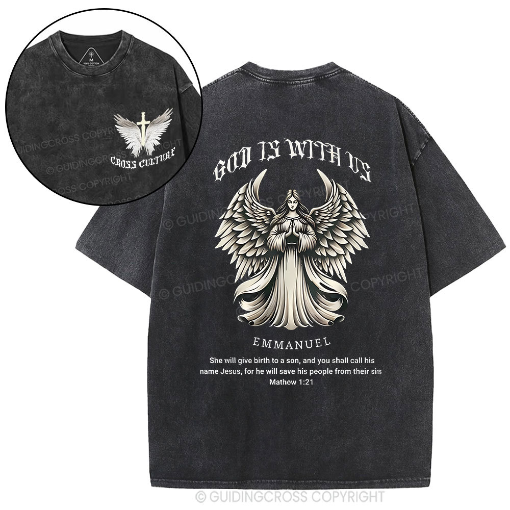 God Is With US Christian Washed T-Shirt