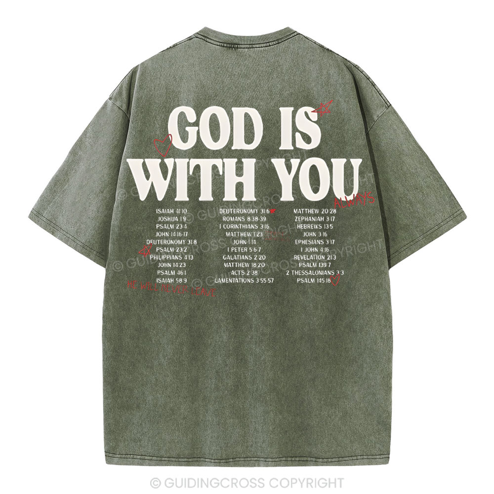 God Is With You Christian Washed T-Shirt