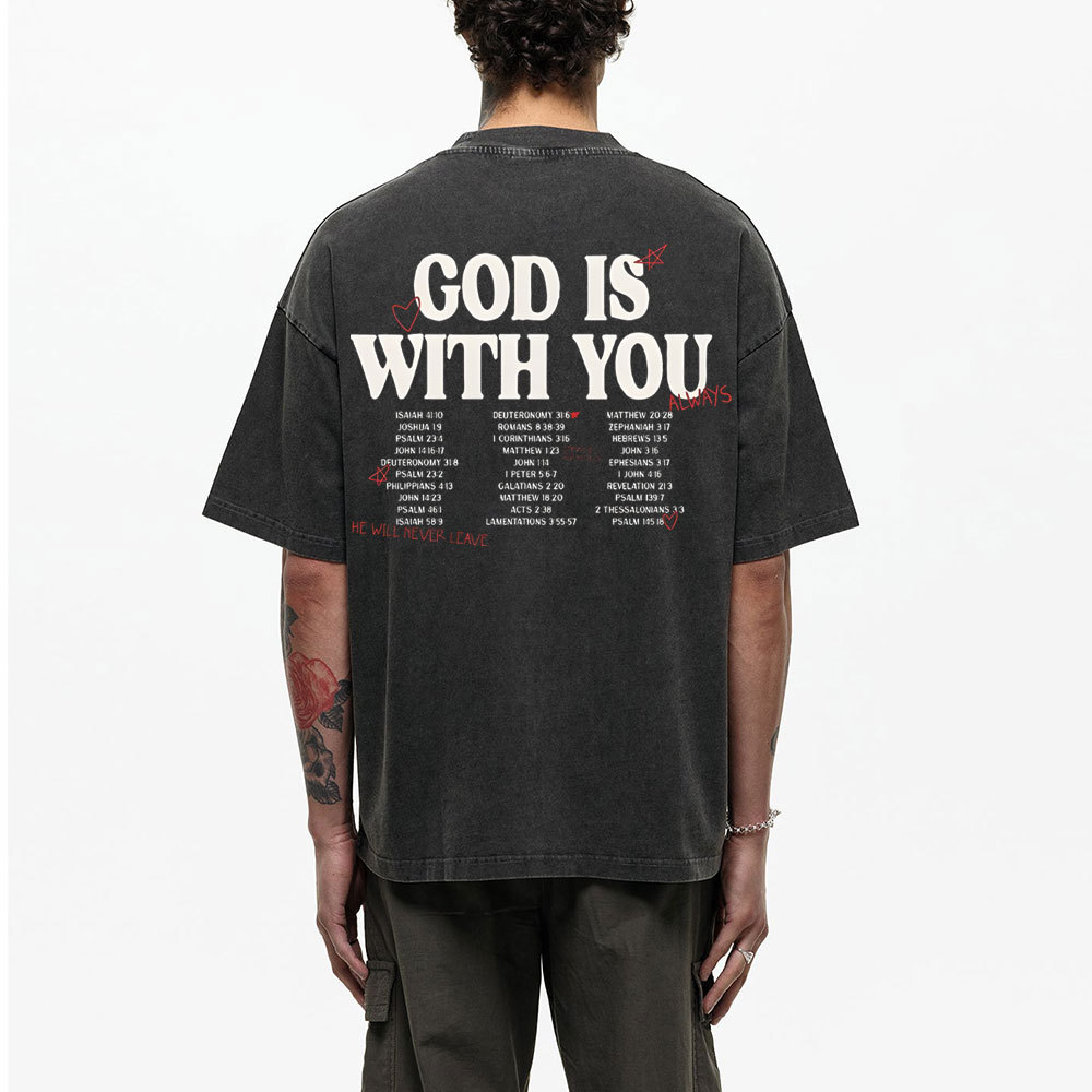 God Is With You Christian Washed T-Shirt