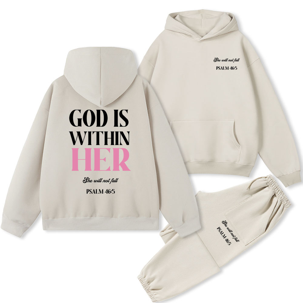 God Is Within Her Christian Fleece Hoodie Set
